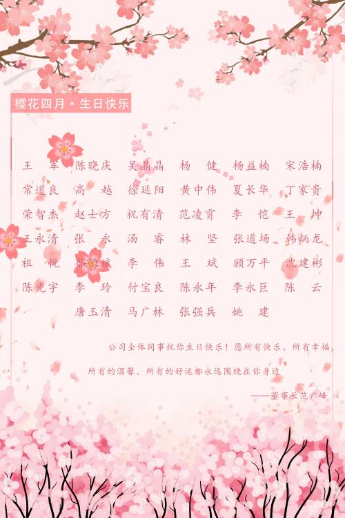 【生日祝福】恭祝4月生日的員工生日快樂！